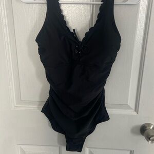 Kona Sol Black Scallop One Piece Swimsuit